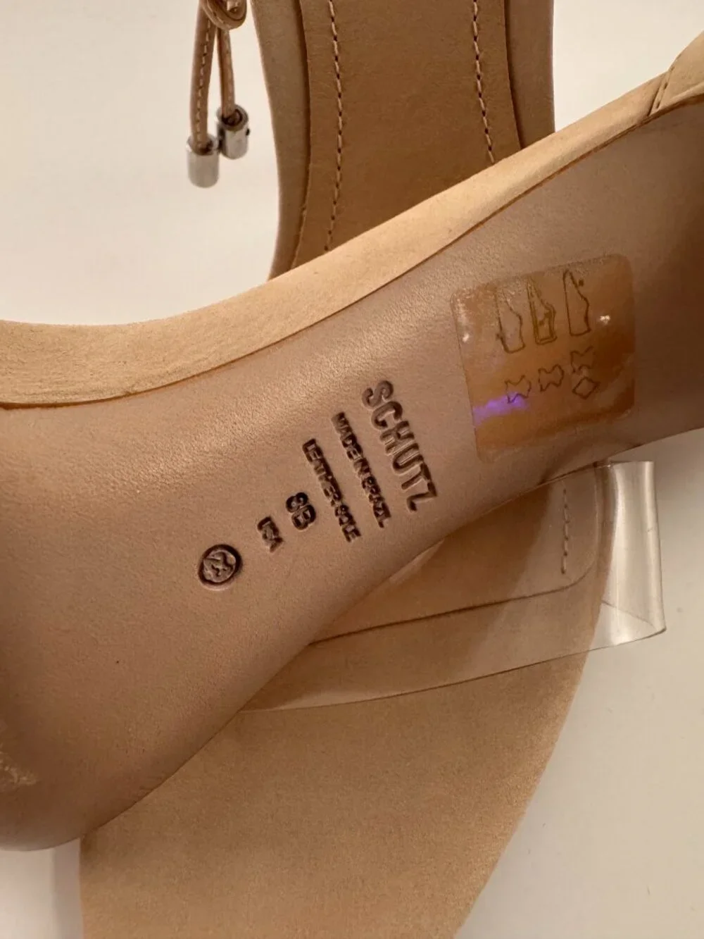 SCHUTZ Beige Nude Suede Clear Vinyl Strap Ankle Tie Stiletto Heels 8B